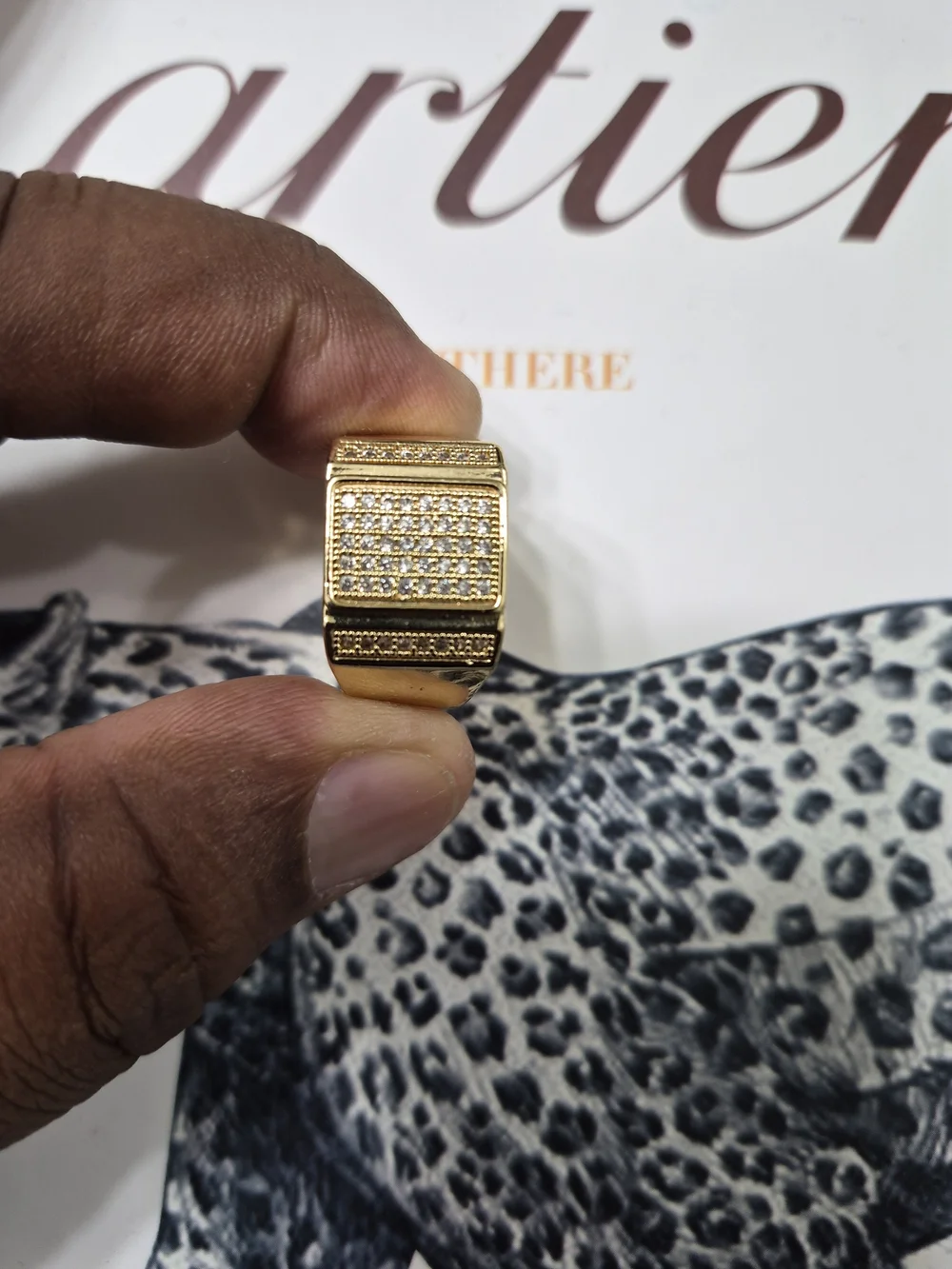 Gold-Tone Pave Square Signet Ring - Men